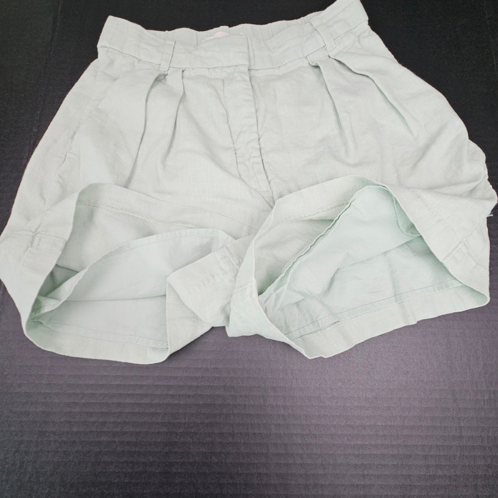 Abercrombie & Fitch Mint Green Linen Blend Pleated Shorts Women Size S High Rise - Picture 3 of 10